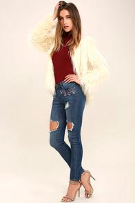 Machine Jeans My Sunshine Medium Wash Embroidered Distressed Skinny Jeans