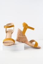 Whitney Mustard Suede Wedge Sandal Heels | Lulus