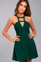 Lulus All My Daydreams Forest Green Lace Skater Dress