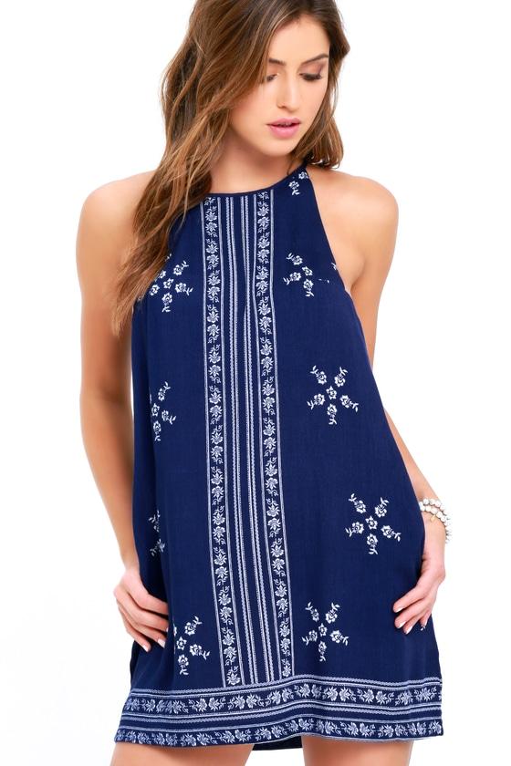 Lumiere Mediterranean Sea Navy Blue Print Halter Dress | Lulus