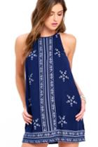 Lumiere Mediterranean Sea Navy Blue Print Halter Dress | Lulus