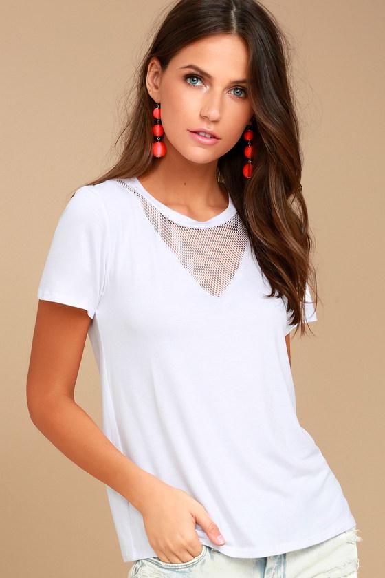 Lulus | Social Net-work White Tee | Size Large
