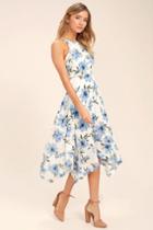 Zahara Blue And White Floral Print Midi Dress | Lulus