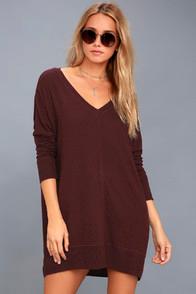 Lulus Estes Park Plum Purple Long Sleeve Sweater Dress