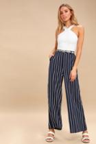 Ppla Malcolm Navy Blue And White Striped Wide-leg Pants | Lulus