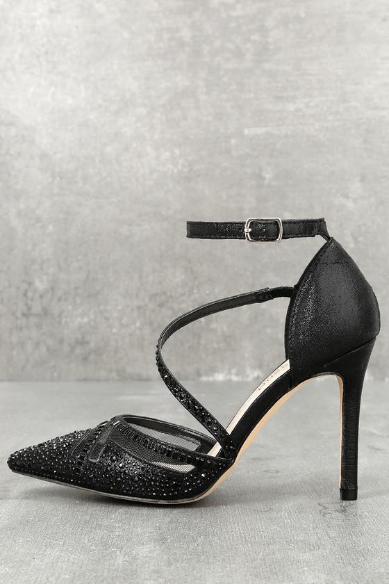 De Blossom | Warren Black Rhinestone Ankle Strap Heels | Size 5.5 | Lulus