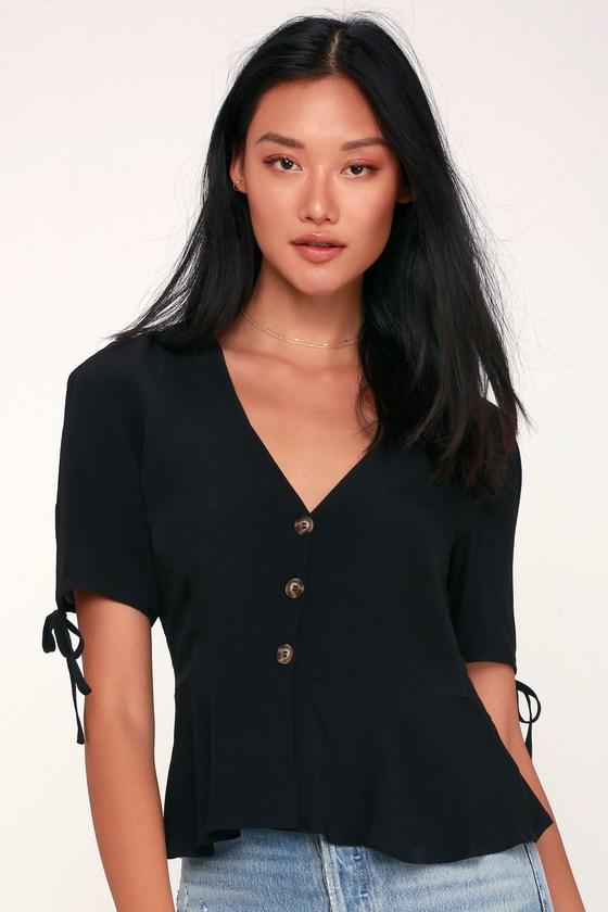 Always Lovely Black Button-up Peplum Top | Lulus
