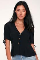 Always Lovely Black Button-up Peplum Top | Lulus