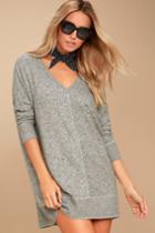 Lulus | Estes Park Heather Grey Long Sleeve Sweater Dress | Size Large