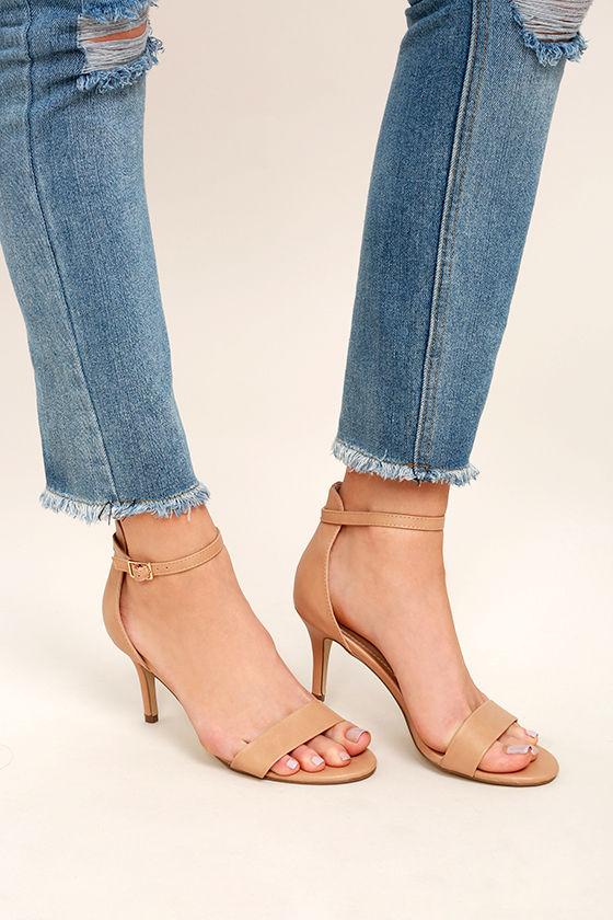 Breckelle's | Jeana Natural Ankle Strap Heels | Size 7 | Beige | Vegan Friendly | Lulus