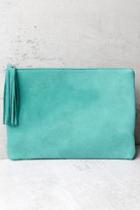 Lulus Sunswept Turquoise Suede Leather Clutch