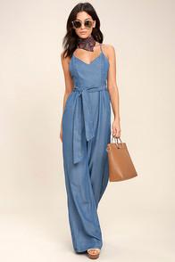 Lulus Cruise Blue Chambray Jumpsuit