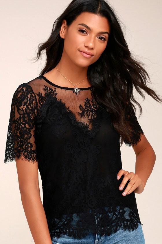 Pure Genius Sheer Black Lace Top | Lulus