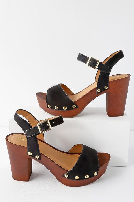 Qupid Brooklynn Black Suede Platform Sandal Heels | Lulus