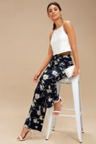Breeze Ever Bungalow Babe Navy Blue Floral Print Wide-leg Pants | Lulus