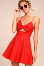 Lulus | Better Bow-lieve It Red Skater Dress | Size Large | 100% Polyester