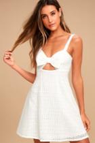 Lulus | Songbook White Crochet Lace Skater Dress | Size Large | 100% Cotton