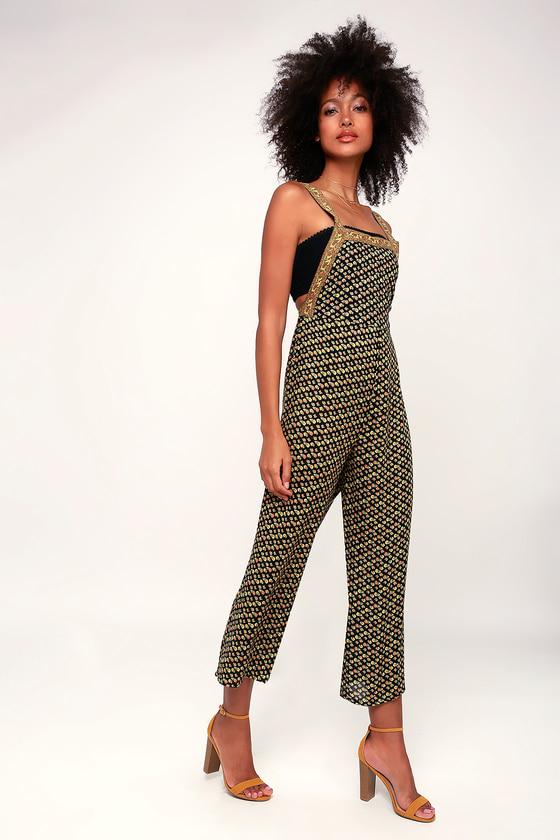 Amuse Society Sunset Drive Black Floral Print Wide-leg Jumpsuit | Lulus