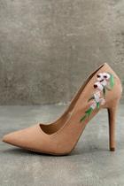 Qupid Circe Blush Embroidered Pointed Pumps