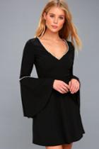 Romantic Intention Black Pearl Bell Sleeve Skater Dress | Lulus