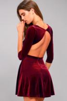Lulus | Charisma And Charm Burgundy Velvet Backless Dress | Size Large | Red