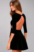 Lulus | Charisma And Charm Black Velvet Backless Dress | Size Medium