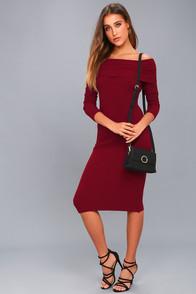 Lulus Snowfall Burgundy Long Sleeve Midi Sweater Dress