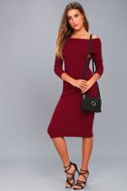 Lulus Snowfall Burgundy Long Sleeve Midi Sweater Dress