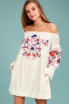 Free People | Fleur Du Jour Cream Embroidered Dress | Size X-small | White | 100% Cotton | Lulus