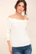 J.o.a. Weatherley White Off-the-shoulder Knit Sweater