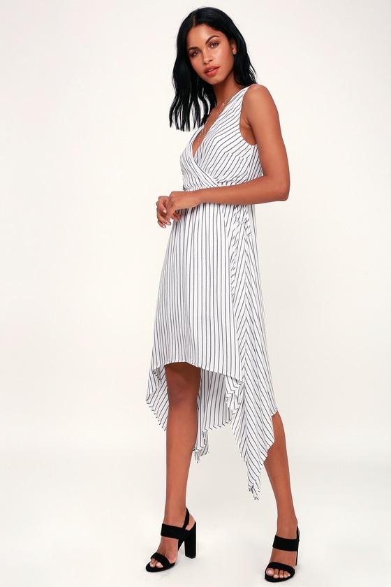 Madelyn White Striped High-low Wrap Dress | Lulus