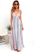 Lulus | Maxin' Relaxin' Multi Print Maxi Dress | Size X-small | Blue | 100% Polyester