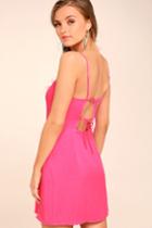 Lulus | Sweetest Day Fuchsia Mini Dress | Size Large | Pink | 100% Rayon