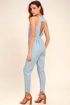 Rvca Livonia Blue Chambray Jumpsuit
