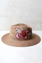 Lulus Floral Fiesta Brown Embroidered Straw Fedora Hat