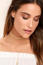 Lulus | Bewitched Gold And Tan Velvet Choker Necklace Set
