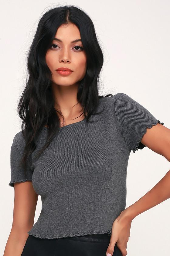 You're The One Charcoal Grey Lettuce Edge Cropped Tee | Lulus