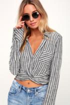 Free People Lust For Life White Striped Long Sleeve Crop Top | Lulus