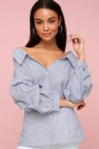 Rd Style High Street Blue And White Striped Button-up Long Sleeve Top | Lulus