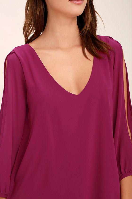 Lulus | Exclusive Shifting Dears Magenta Long Sleeve Dress | Size Medium | Purple | 100% Polyester