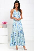 Sugar Lips Stunning Cyclone Blue Print Maxi Dress