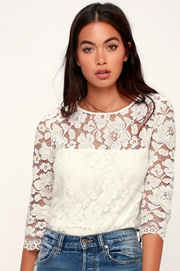 Love You Still White Lace Three-quarter Sleeve Top | Lulus
