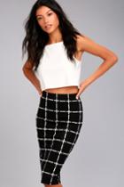 Current Air | Strike A Pose Black And White Grid Print Pencil Skirt | Size Large | Lulus