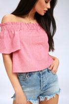 Seas The Day Red And White Striped Off-the-shoulder Top | Lulus
