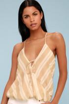 Pismo Beach Tan Striped Surplice Top | Lulus