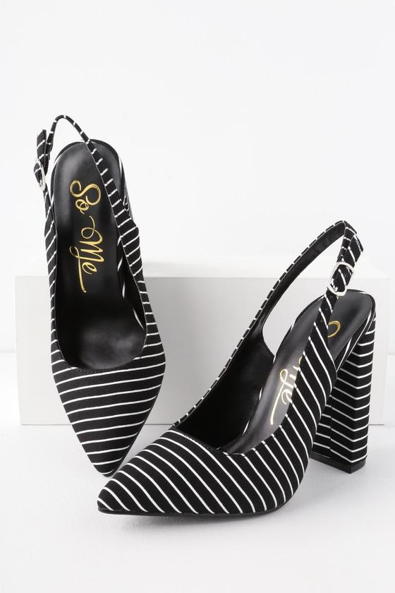 So Me Modoc Black And White Striped Slingback Pumps | Lulus