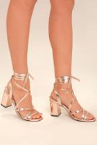 Qupid Oni Rose Gold Lace-up Heels