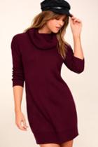 Lulus | Tea Reader Burgundy Sweater Dress | Size Large | Red