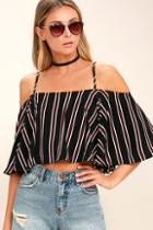 Lulus Always Welcome Black Striped Off-the-shoulder Top