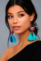 Lulus - Endless Light Turquoise Beaded Tassel Earrings - Blue